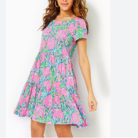 LILLY PULITZER GEANNA SWING SHORT SLEEVE DRESS BLUE PERI SUNRISE BAY S - Picture 1 of 7